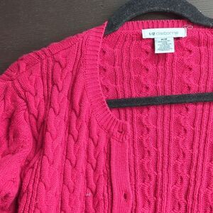 Sezane Style Raspberry Red Cable Knit Cardigan M